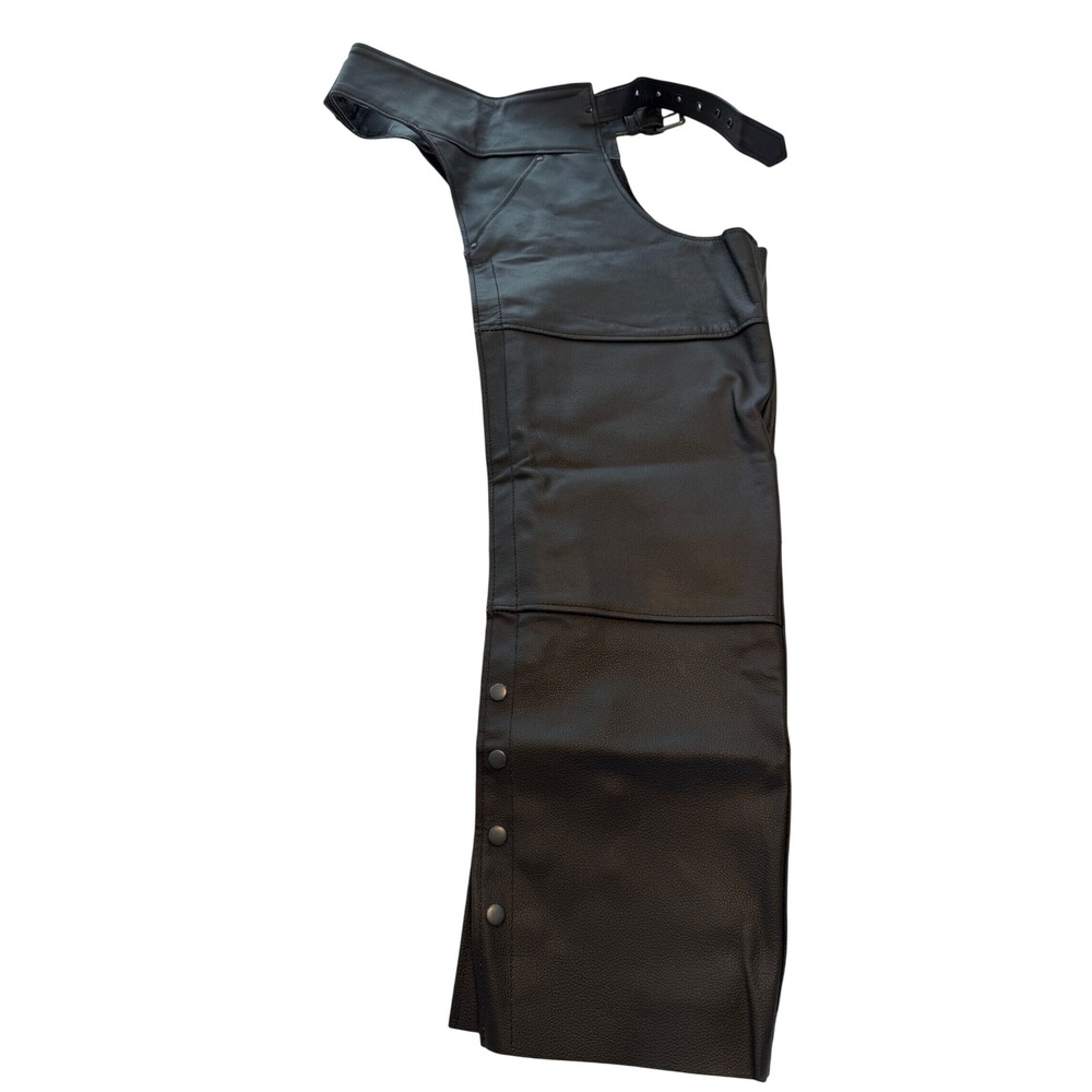 BYKR Black Genuine Leather Motorcycle Chaps Size 32 Biker Riding Gear YKK Zip